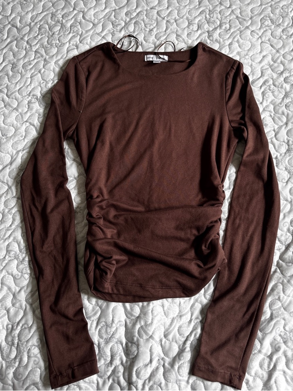 Ruched Long-Sleeve Tee in Brown